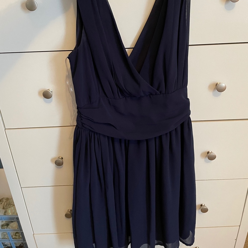 V-Neck Navy Blue silk mini dress